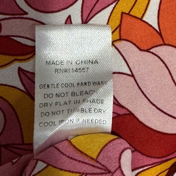 THML Anthropologie Blouse T-shirt M Floral Ruffle Colorful Pink Orange Preppy - Picture 8 of 9